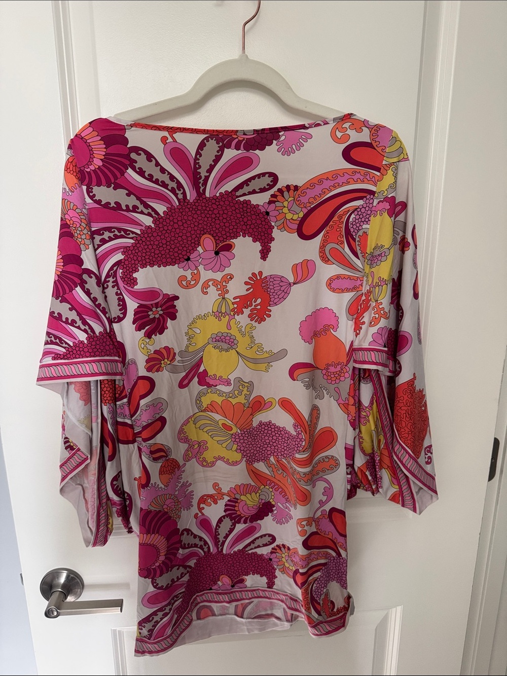 Trina Turk Pink Floral Print Swim Coverup with Yellow & Orange Accents